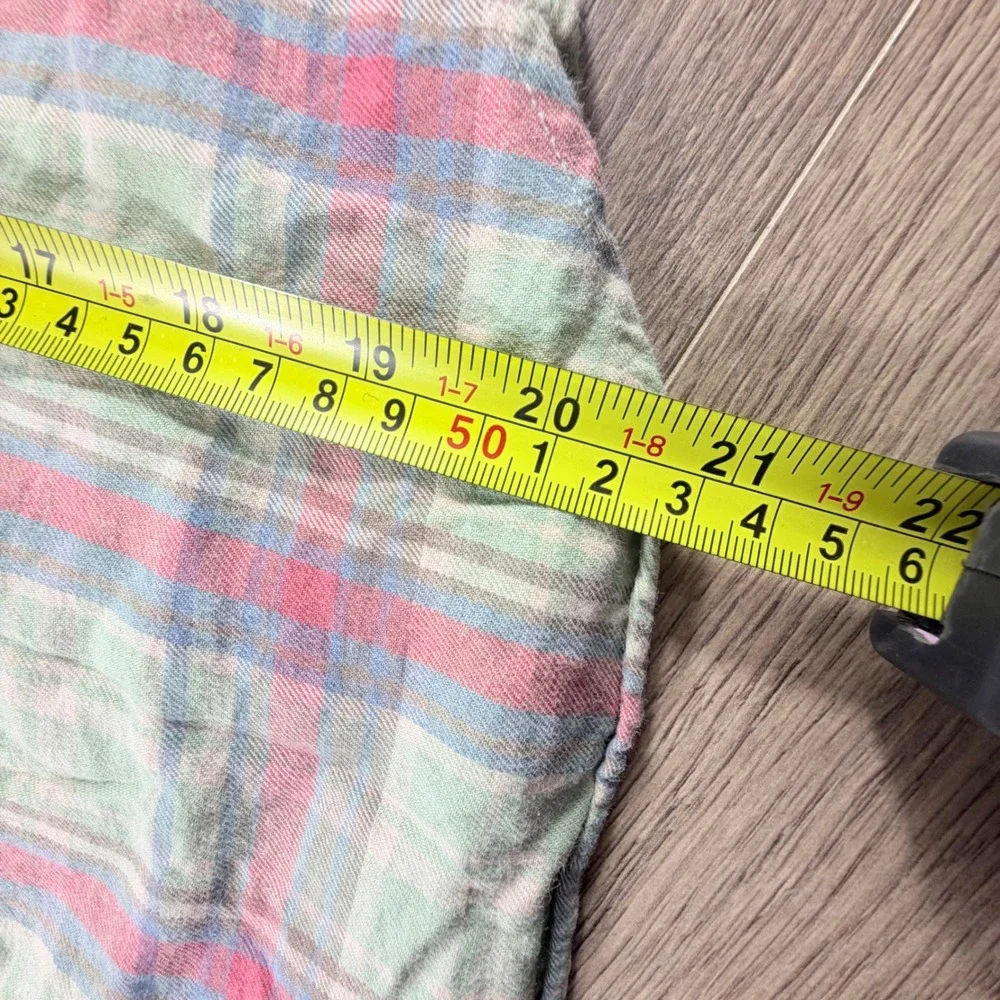 Ralph Lauren Boys Flannel Plaid Button Down Shirt Green Pink Size 7 Fall Preppy